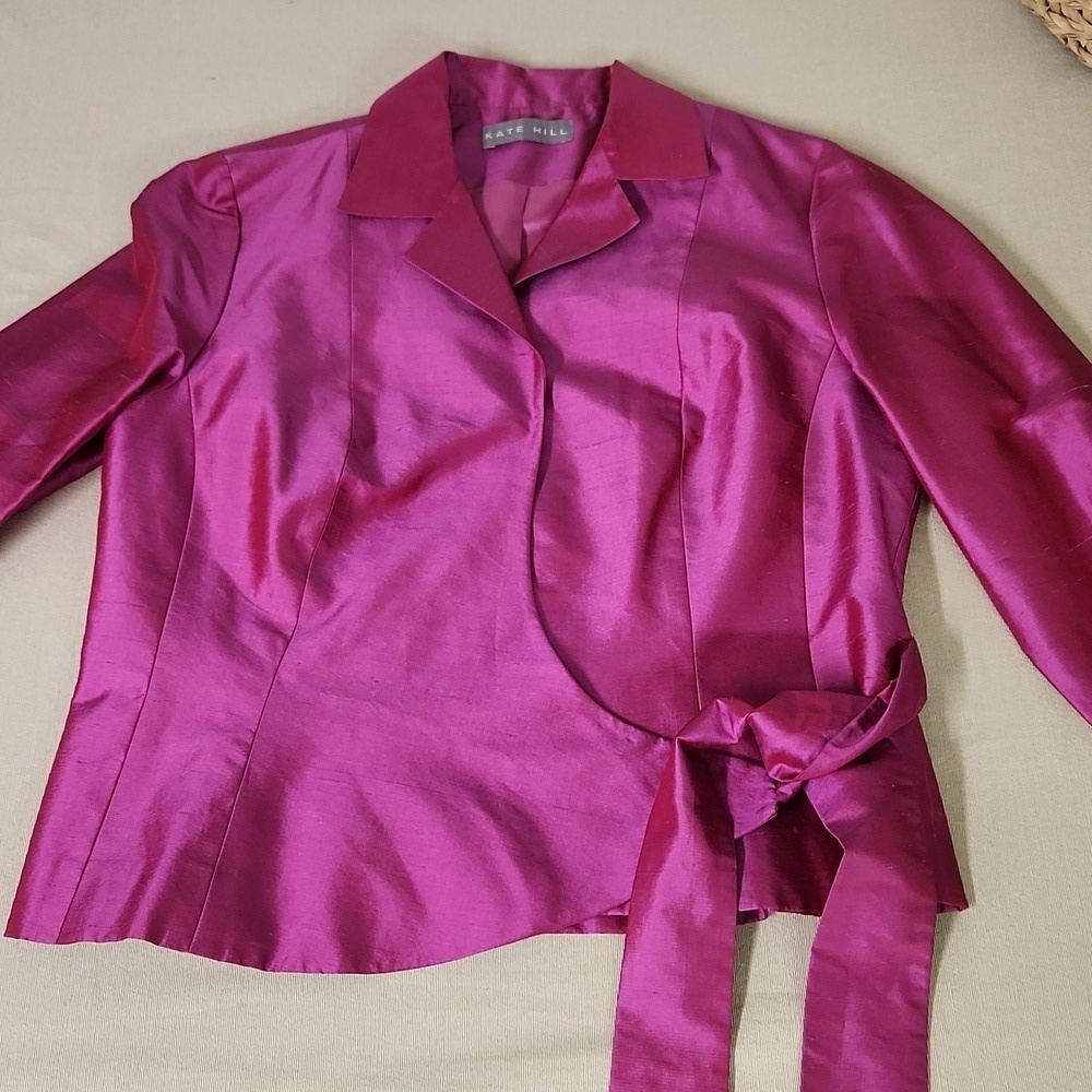 Kate Hill Vibrant Pink Satin Blazer/Shirt 100% Silk